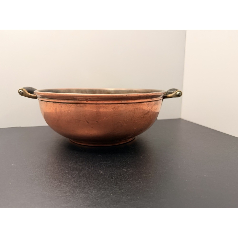 Antique Jos Heinrichs Pure Copper Serving Bowl Brass Ebony Handles Paris NewYork